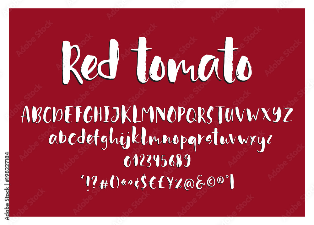 Red tomato. Handdrawn ink brush font.
