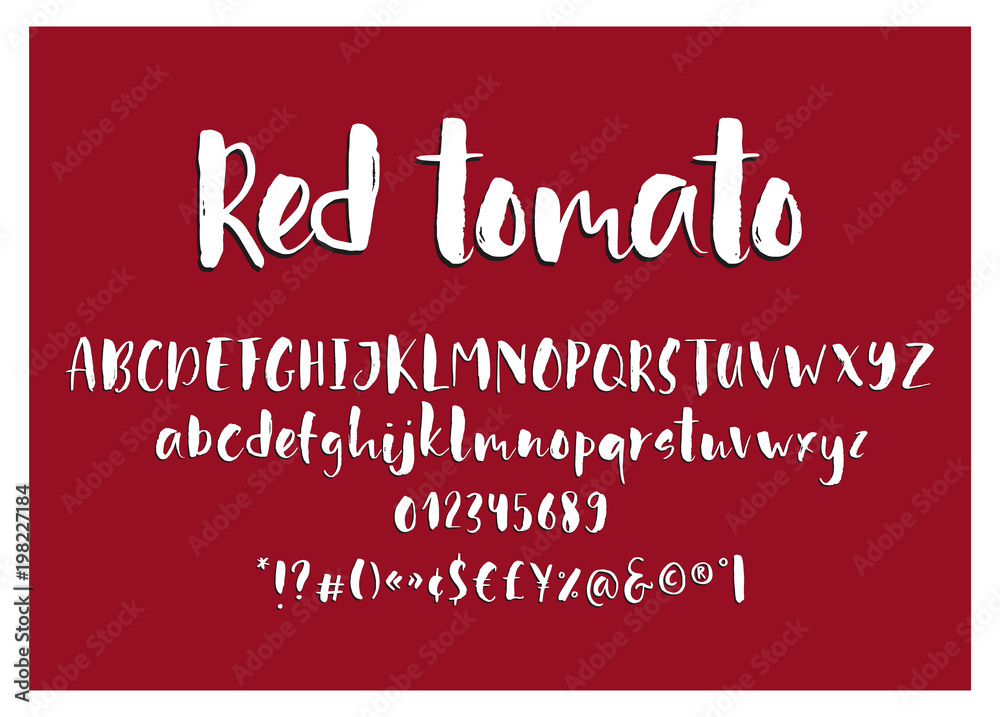 Red tomato. Handdrawn ink brush font. Red tomato. Handdrawn ink brush font.