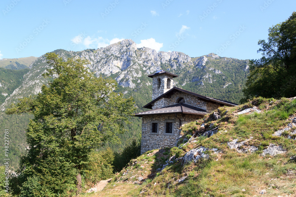 Stone hut in the mountains near Riva del Garda, Italy