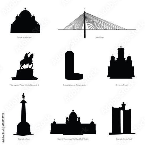 belgrade most famous buildings and statue silhouette photo