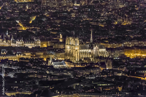 Aerial view of Notre-Dame Cathedral in Paris at night © Alfredo