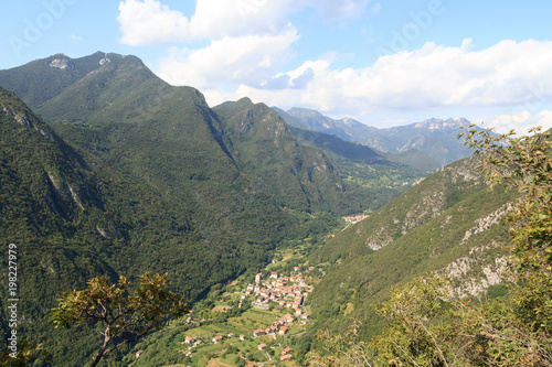 Townscape of village Biacese with mountain panorama near Lake Garda  Italy