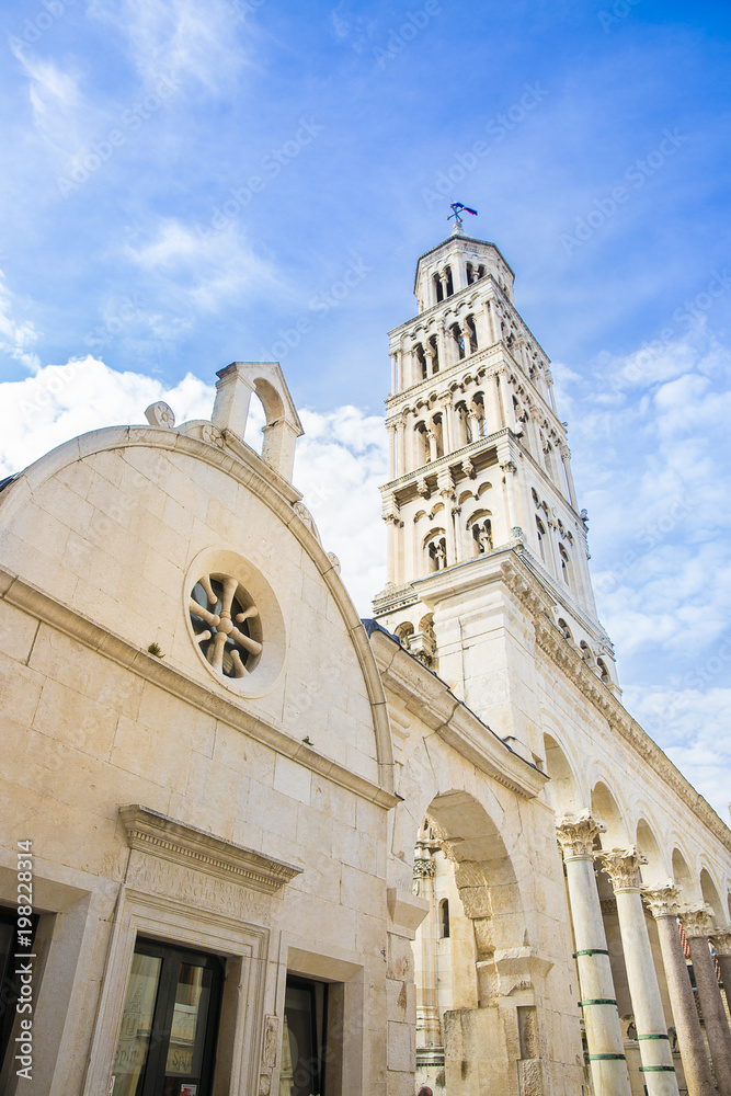 Bell tower of Cathedral of Saint Domnius with a Roman arch, Split Croatia.