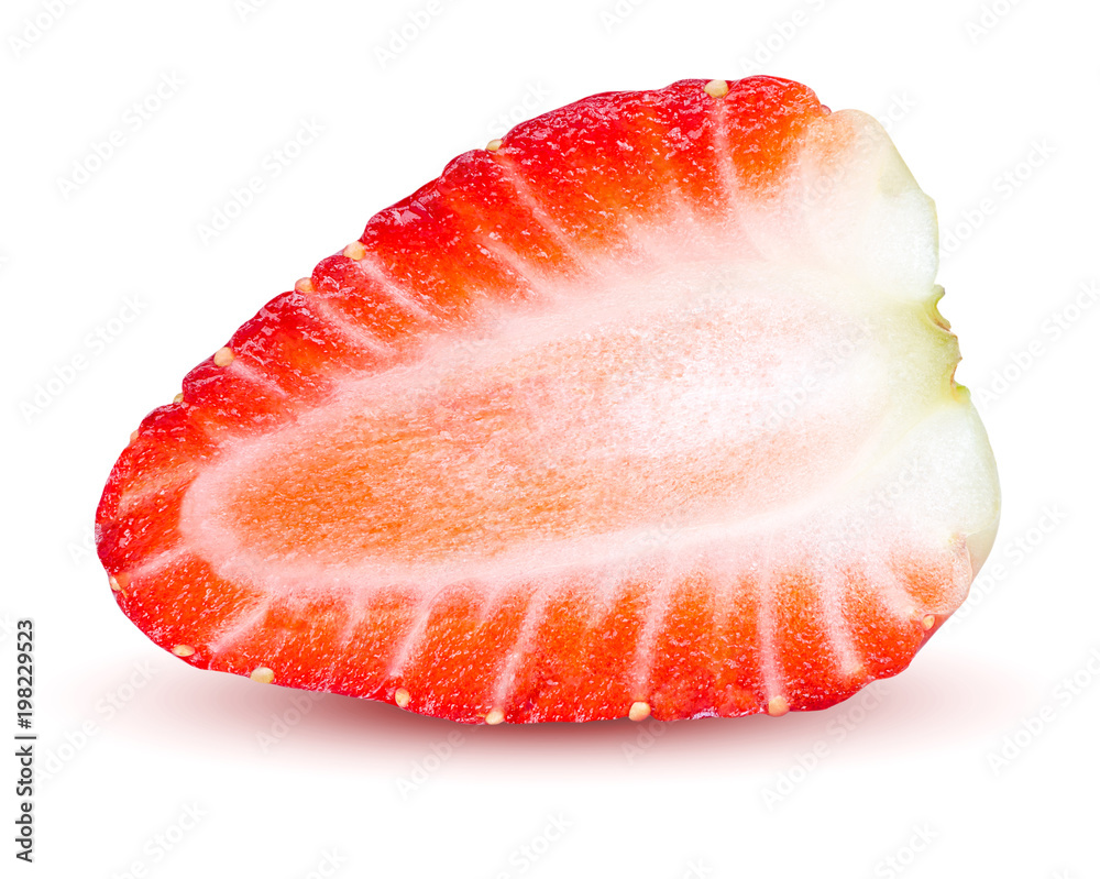 Isolated strawberry. Strawberry fruit cut in half isolated on white background with clipping path Isolated strawberry. Strawberry fruit cut in half isolated on white background with clipping path