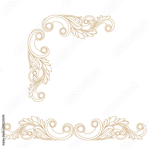 Golden vintage baroque ornament, corner. Retro pattern antique style acanthus. Decorative design element filigree calligraphy vector. - stock vector