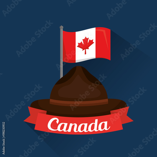 canadian hat ranger policeman flag ribbon vector illustration