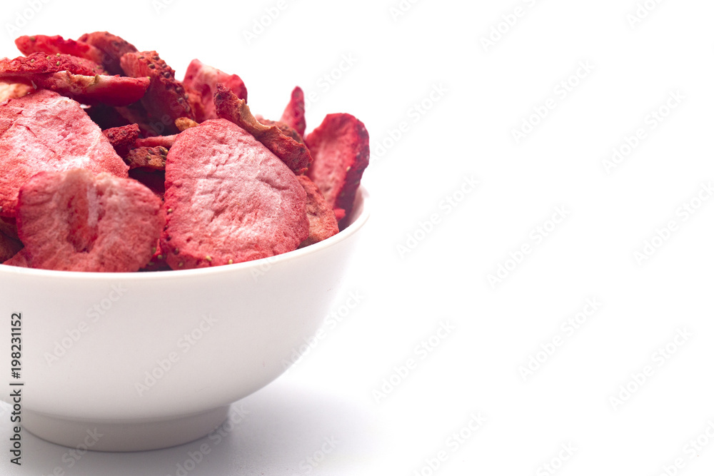 Freeze Dried Strawberries on a White Background Freeze Dried Strawberries on a White Background