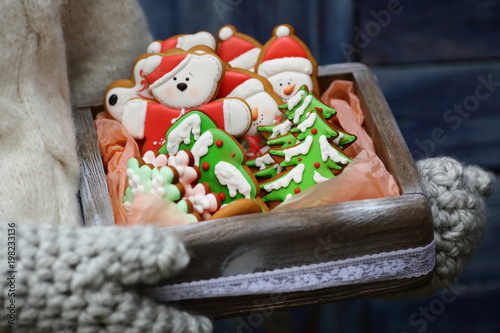 Wooden box with christmas cookies