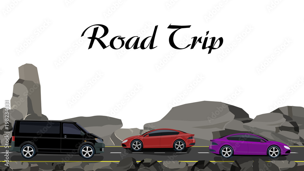 Plakat Road, highway along the rocks. Traveling by car. illustration