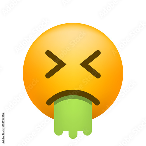 Cute Puke Emoticon on White Background. Isolated Vector Illustration 