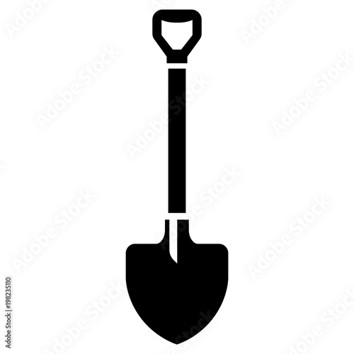 Black silhouette of a simple shovel. Isolated on white photo