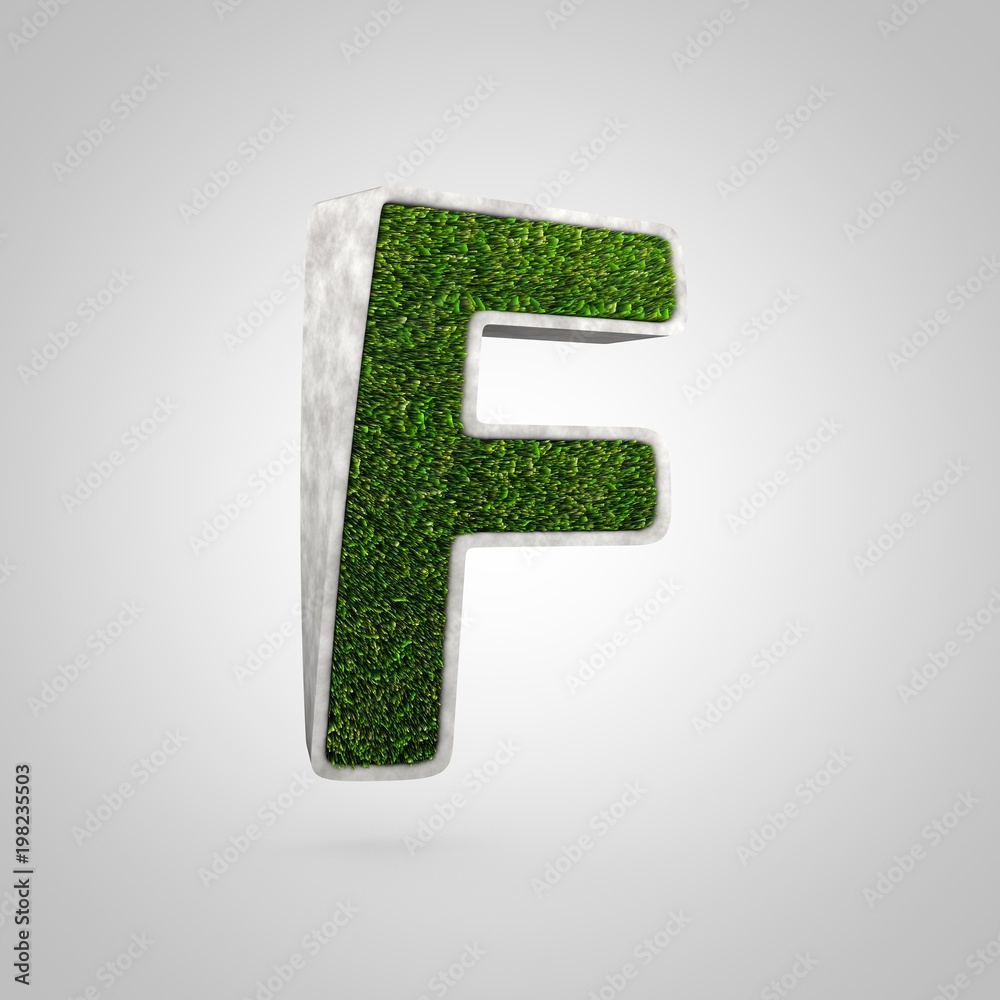Letter F uppercase. Flowerbed with grass isolated on white background. Letter F uppercase. Flowerbed with grass isolated on white background.