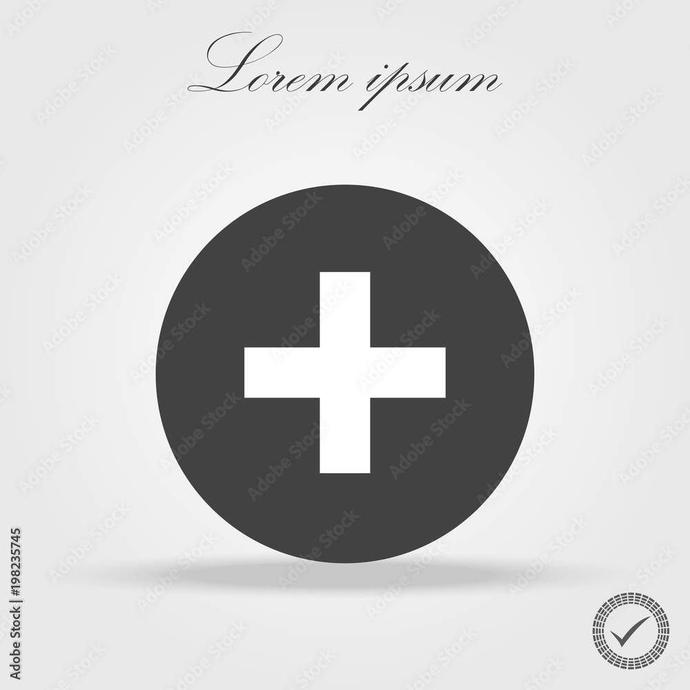 Plus icon from Primitive Round Buttons OverColor Set. This round flat button is drawn with white and gray colors on a white background. Plus icon from Primitive Round Buttons OverColor Set. This round flat button is drawn with white and gray colors on a white background.