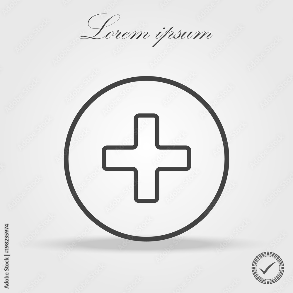 Plus icon from Primitive Round Buttons OverColor Set. This round flat button on a white background. Plus icon from Primitive Round Buttons OverColor Set. This round flat button on a white background.