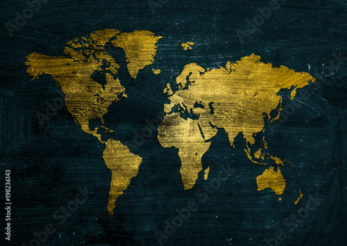Dark golden grunge world map