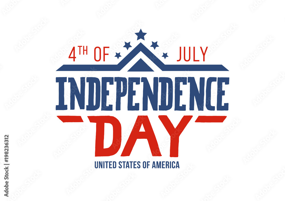 Independence day of the United States, 4th of July. Hand-drawn greeting card. Typography illustration for t-shirt, apparel and print Independence day of the United States, 4th of July. Hand-drawn greeting card. Typography illustration for t-shirt, apparel and print