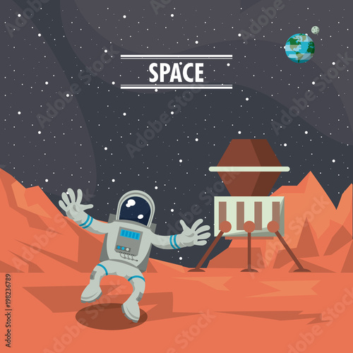 Wallpaper Mural Astronaut in mars with spaceship cartoon vector illustration graphic design Torontodigital.ca