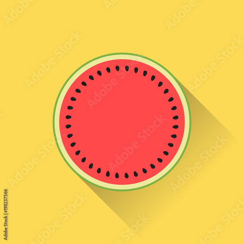 Watermelon icon in top view flat design with colorful colors and shadow. Summer fruit illustration.