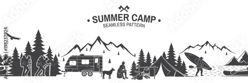 Summer camp seamless pattern. Vector illustration.