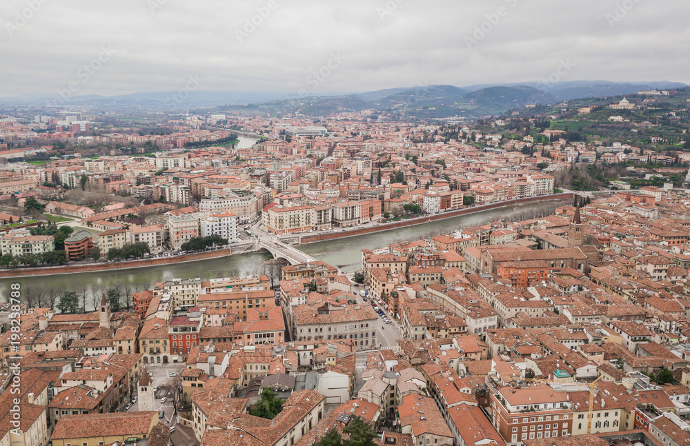 Cityscape of Verona city, Italy. Aerial view