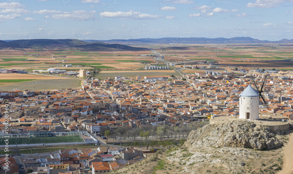 Aerial view, Town of Consuegra in the province of Toledo, Spain