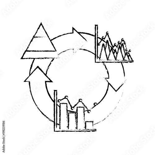 cycle arrow diagram bar graph business theme vector illustration sketch design