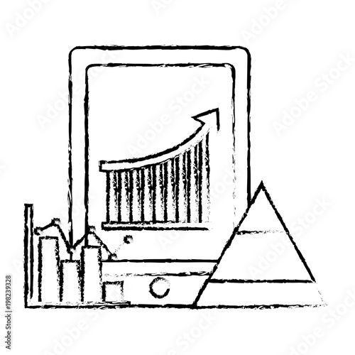 mobile bar graph arrow growth pyramid diagram financial vector illustration sketch design