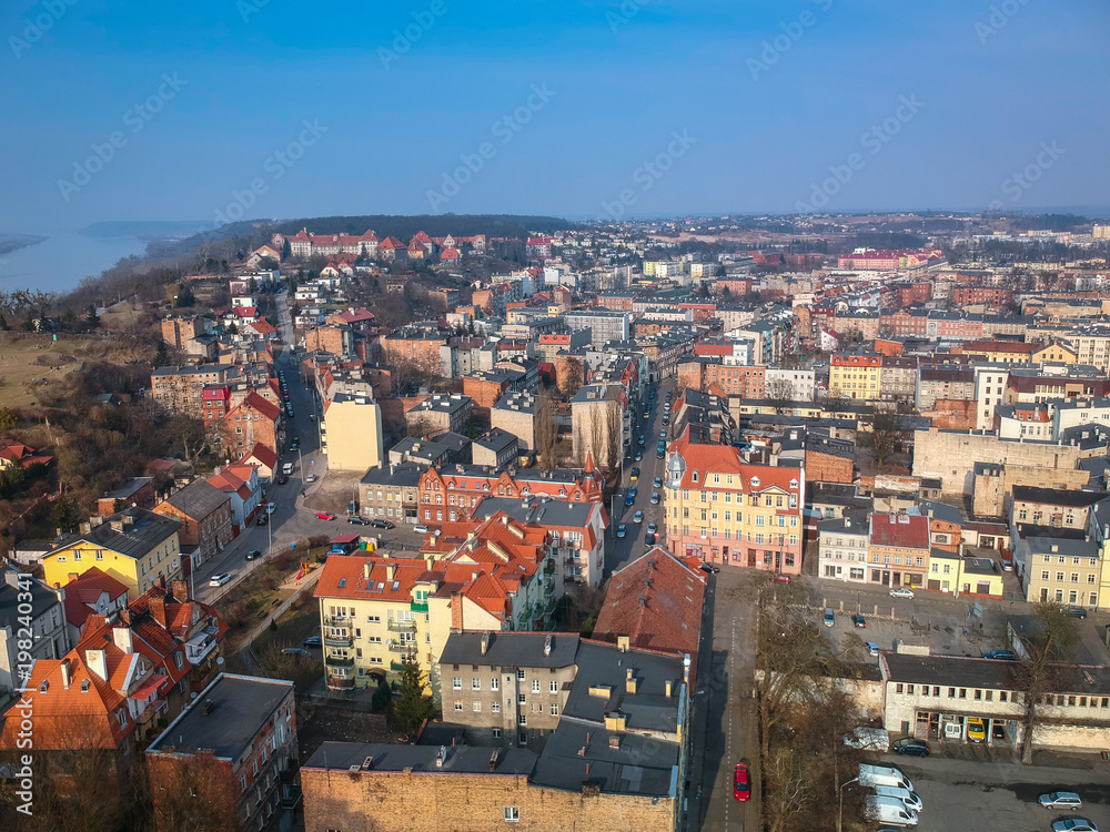 Aerial view of Grudziadz city in Poland
