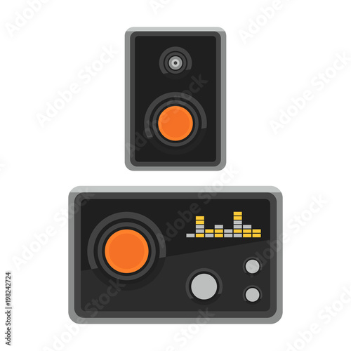 Acoustic sound system stereo flat vector music loudspeakers player subwoofer equipment technology.