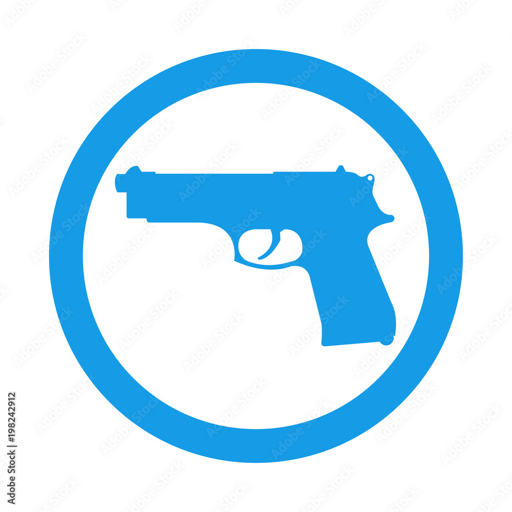 Icono plano silueta pistola beretta en circulo color azul Icono plano silueta pistola beretta en circulo color azul