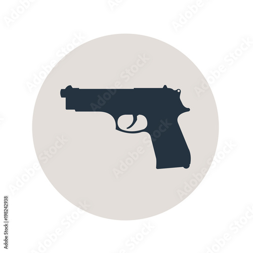 Icono plano silueta pistola beretta en circulo gris