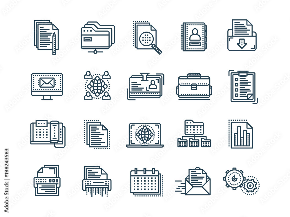 Business and office work. Documents, paperwork. Businessman. Thin line black web icon set. Outline icons collection. Vector illustration. Business and office work. Documents, paperwork. Businessman. Thin line black web icon set. Outline icons collection. Vector illustration.