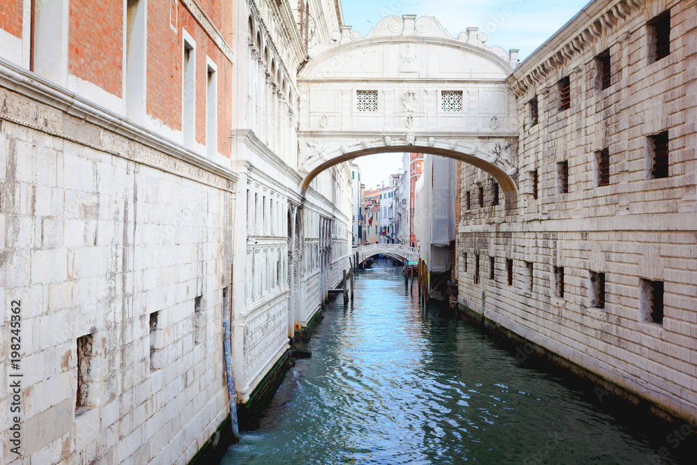 Bridge of Sighs (Ponte dei Sospiri) across the Palace Canal (Rio di Palazzo). Venice, Italy.