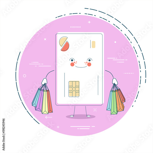 Credit card with shopping bags in line art style
