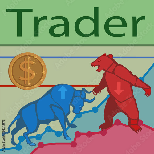 Trader bulls and bears  Trade bulls prices up and bears prices down constantly goes the struggle for prices to buy and sell to earn a lot of money 