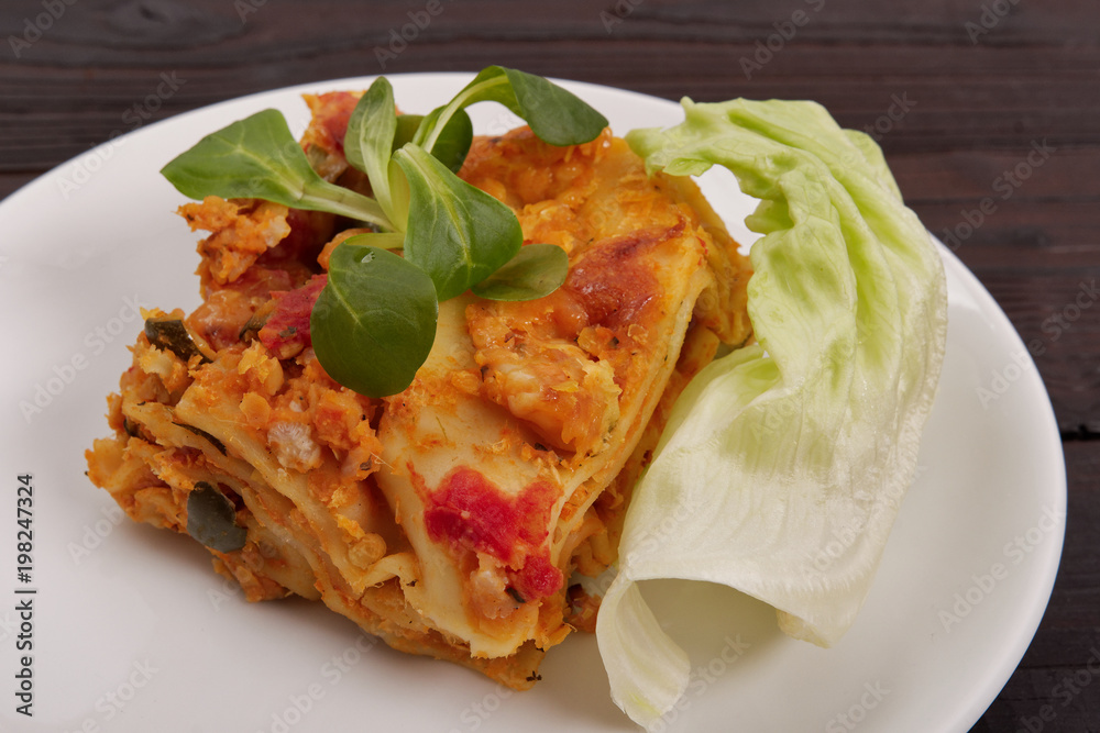 Lasagne with cauliflower on a table Lasagne with cauliflower on a table