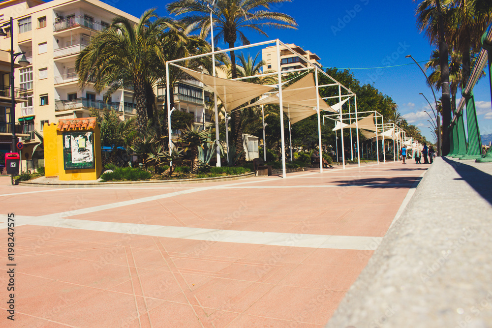 Promenade. Promenade on a sunny day. Estepona, Malaga, Spain. Picture taken – 26 march 2018.