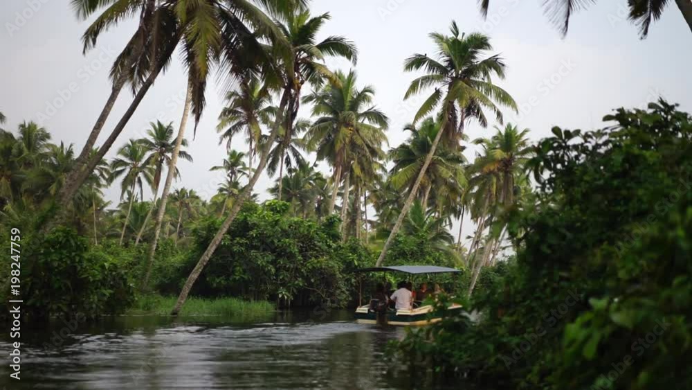Boat and Palm tree backwater in India Timelapse Boat and Palm tree backwater in India Timelapse