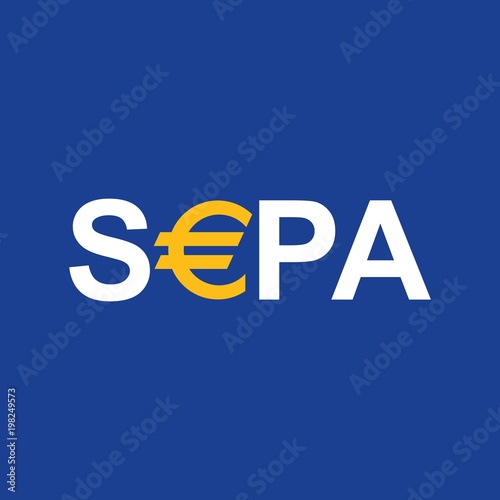 Vector illustration. SEPA - Single Euro Payments Area sign on blue background.