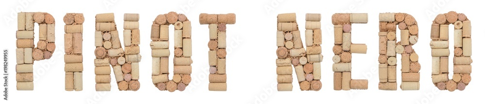 Grape variety Pinot nero made of wine corks Isolated on white background