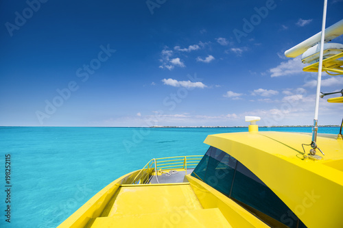 Yellow catamaran in caribbean sea