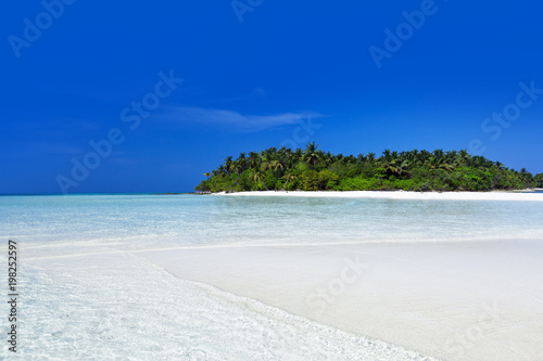 Wild Maldives island with sandy beach