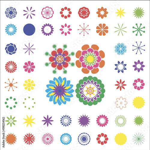 The designer of colors. Set of simple elements, floral icon set silhouette of flowers on a white background. Stylized summer or spring flowers, floral design elements. Vector illustration