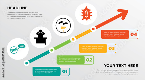 oops, frustration, step 1, meeting room growing horizontal presentation design template in green, red and yellow, grow up business infographics with icons