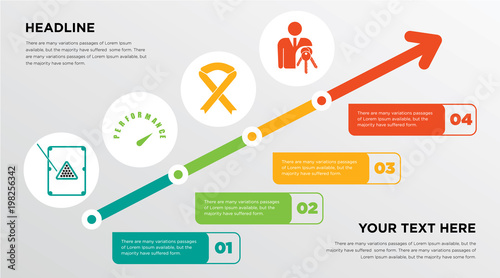 snooker, high performance, breast cancer ribbon, ownership growing horizontal presentation design template in green, red and yellow, grow up business infographics with icons