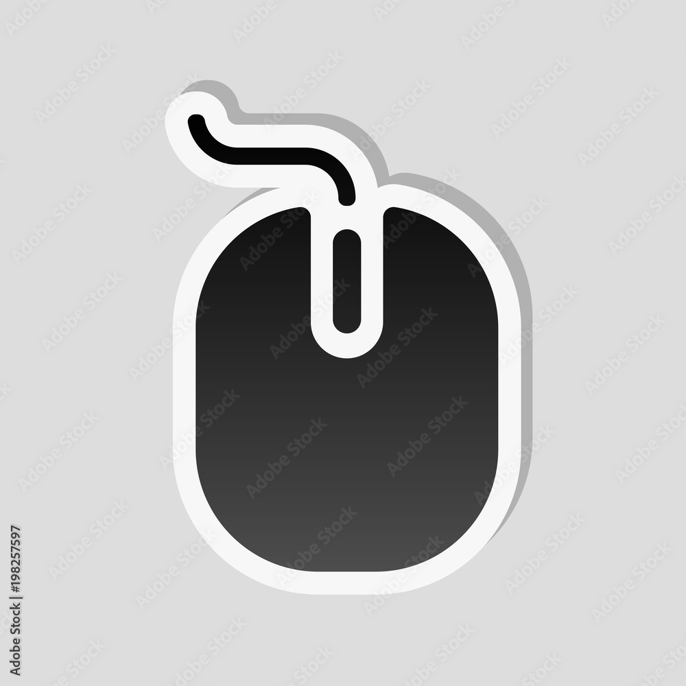 computer mouse icon. Sticker style with white border and simple shadow on gray background computer mouse icon. Sticker style with white border and simple shadow on gray background