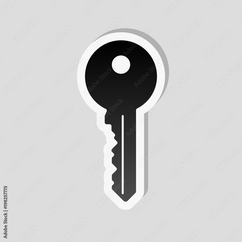 key icon. Sticker style with white border and simple shadow on gray background key icon. Sticker style with white border and simple shadow on gray background