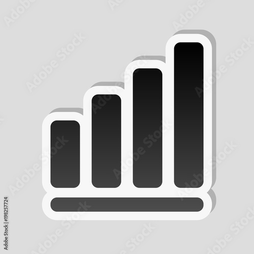 Growing graph line icon. Sticker style with white border and simple shadow on gray background
