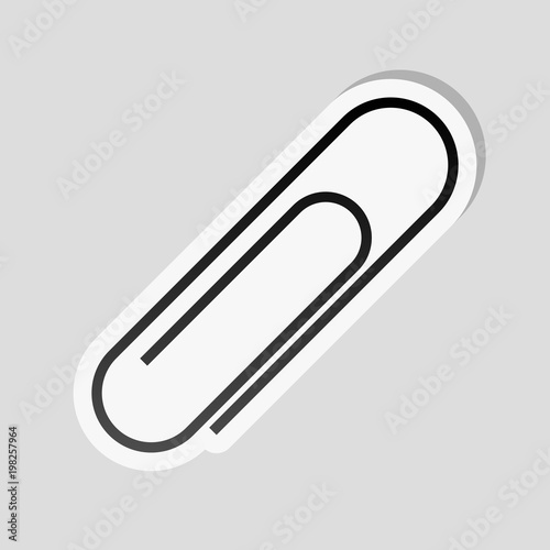 Paper clip icon. Sticker style with white border and simple shadow on gray background © fokas.pokas