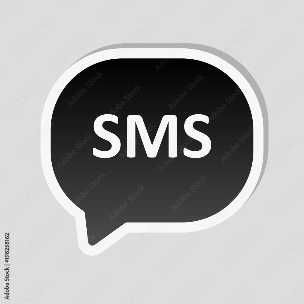 sms icon. Sticker style with white border and simple shadow on gray background sms icon. Sticker style with white border and simple shadow on gray background